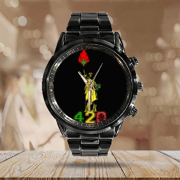 Discover Humoristic 420 Liberty Herb Weed Marijuana Design Calendar Steel Band Watch