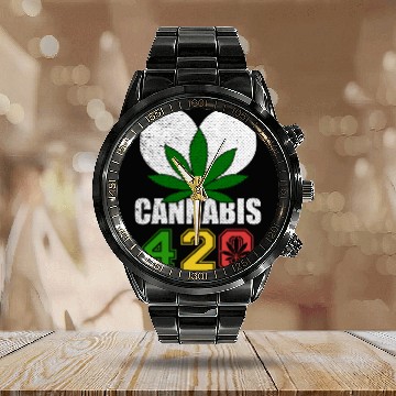 Discover Sidesplitting 420 Love Herb Weed Marijuana Design Calendar Steel Band Watch