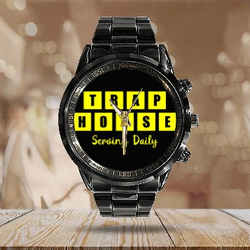 Discover Trap House Serving Daily Black Waffle Calendar Steel Band Watch