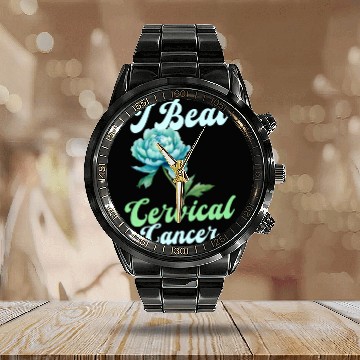 Discover Cervical Cancer Awareness I Beat Cervical Cancer Calendar Steel Band Watch