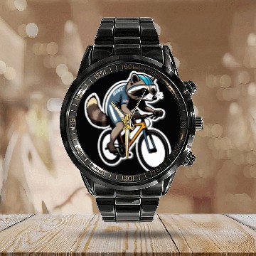 Discover Determined Raccoon: Racing Bike Speedster Calendar Steel Band Watch