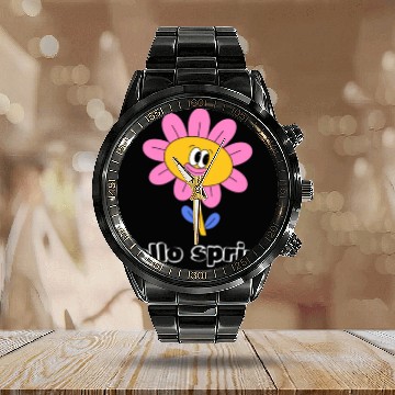 Discover Funny retro hello spring day groovy flowers cute Calendar Steel Band Watch