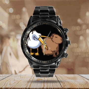 Discover Pelican Tries to Eat Capybara Funny Meme Calendar Steel Band Watch