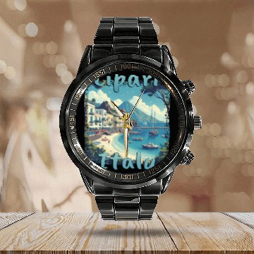 Discover Lipari Italy Grunge Beach Mountains Calendar Steel Band Watch