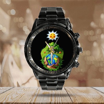 Discover Every Day is Earth day Calendar Steel Band Watch
