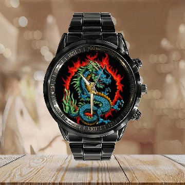 Discover Angry Japanese Dragon Calendar Steel Band Watch