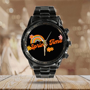 Discover Funny Retro Colorful Funny spring time groovy cute Calendar Steel Band Watch