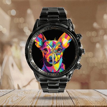 Discover Watercolor Colorful Russian Toy Terrier Calendar Steel Band Watch