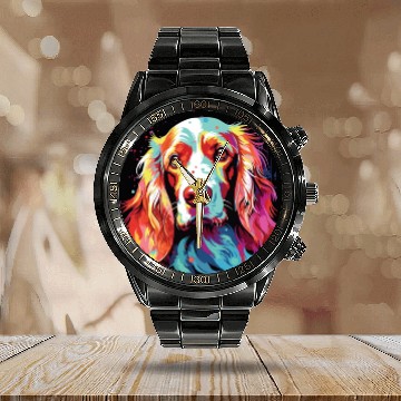 Discover Watercolor Colorful Irish Red And White Setter Calendar Steel Band Watch