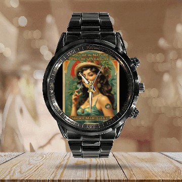 Discover Joyful consumption marijuana Calendar Steel Band Watch