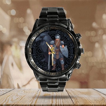 Discover Viking Warrior With Raven Calendar Steel Band Watch
