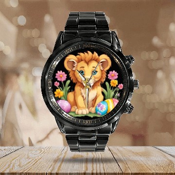 Discover Easter Lion: Vibrant & Adorable Spring Design Calendar Steel Band Watch