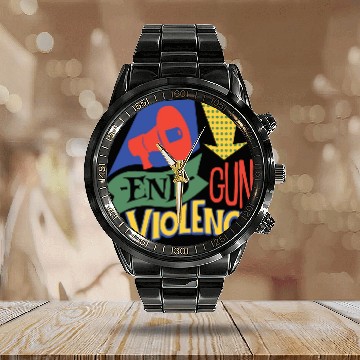 Discover End Gun Violence Calendar Steel Band Watch