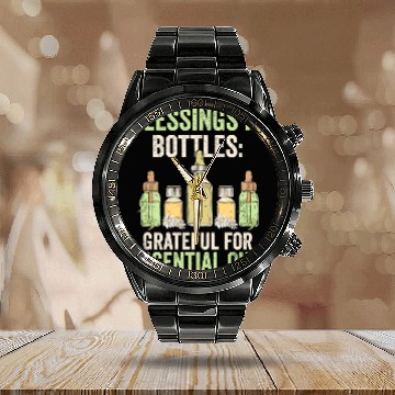 Discover Blessings in Bottles: Grateful for Essential Oils Calendar Steel Band Watch