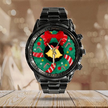 Discover Christmas Wreath with Bells Calendar Steel Band Watch