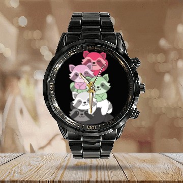 Discover Recipromantic Flag Pride Lgbtq Cute Raccoon Calendar Steel Band Watch