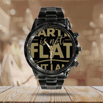 Discover Flat Earth Satire Ironic Jokes Calendar Steel Band Watch