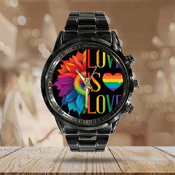 Discover Rainbow Sunflower Love Is Love LGBT Gay Pride Calendar Steel Band Watch