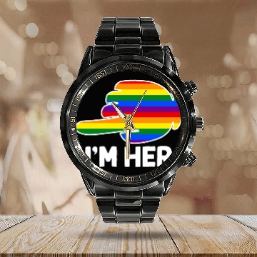Discover I'm Hers Rainbow Lesbian Couple Funny LGBT Pride Calendar Steel Band Watch