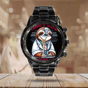Discover Sloth as a Doctor with Medical Humor Calendar Steel Band Watch