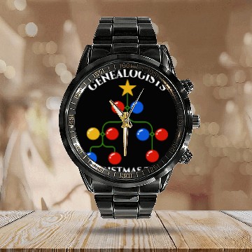 Discover Genealogists Christmas Tree Ancestry Genealogy Calendar Steel Band Watch