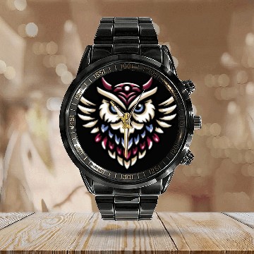 Discover cool flying owl Calendar Steel Band Watch