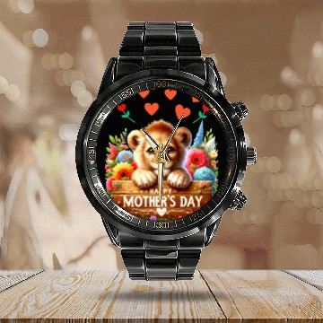 Discover Happy Mothers Day Baby Lion Calendar Steel Band Watch