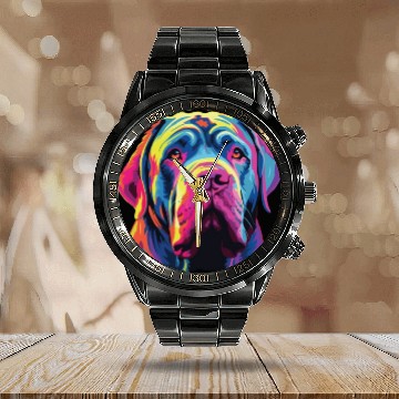 Discover Watercolor Colorful Neapolitan Mastiff Calendar Steel Band Watch