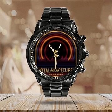 Discover Total Solar Eclipse 2024 - Astronomy Calendar Steel Band Watch