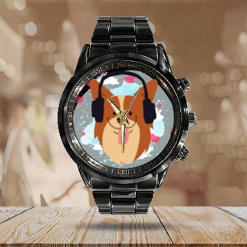 Discover Joy Dog Love Music Using Headphone Cheer Happy Calendar Steel Band Watch