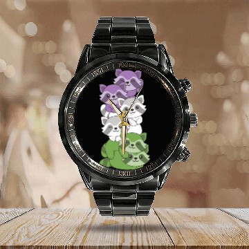 Discover Genderqueer Flag Pride Lgbtq Cute Raccoon Calendar Steel Band Watch