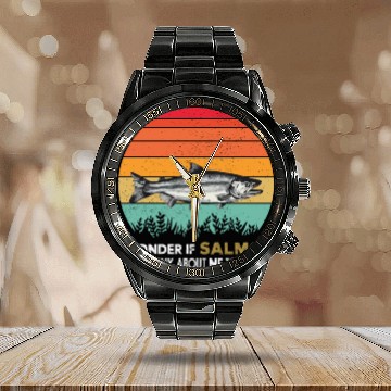 Discover I Wonder If Salmon Think About Me Too Vintage Fish Calendar Steel Band Watch