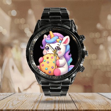 Discover Unicorn Enjoying a Cookie Calendar Steel Band Watch