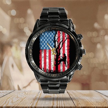 Discover American Flag Arborist Gift For Men Cool Tree Love Calendar Steel Band Watch