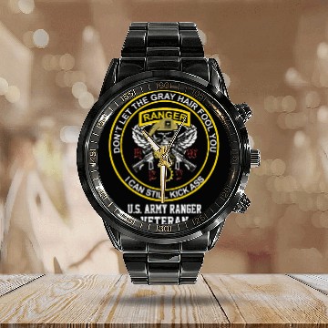 Discover Retired US Army Ranger Veteran USA Military Vet Calendar Steel Band Watch