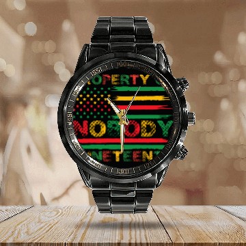 Discover Property Of Nobody Juneteenth US American Flag Calendar Steel Band Watch