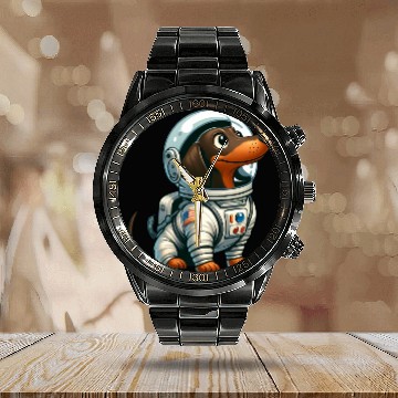 Discover Dachshund Astronaut in Space Adventure Calendar Steel Band Watch