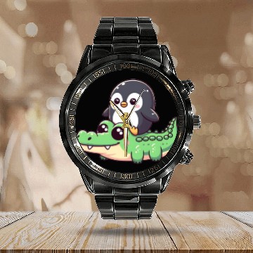 Discover Penguin on crocodile safar Calendar Steel Band Watch