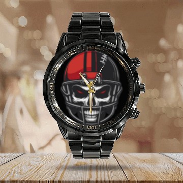 Discover Scary Skull American Football Helmet Calendar Steel Band Watch