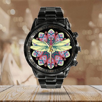 Discover Colorful Dragonfly Nature Insects Calendar Steel Band Watch