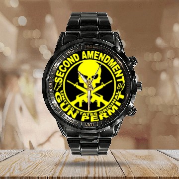 Discover 2nd Amendment Gun Permit © WhiteTigerLLC.Com Calendar Steel Band Watch