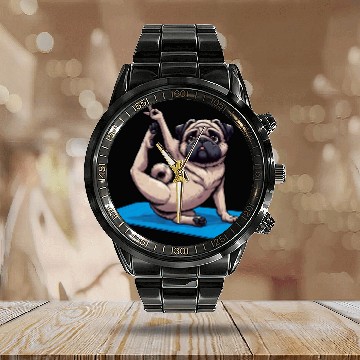 Discover Funny Pug: Yoga & Quirky Meditation Calendar Steel Band Watch