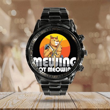 Discover Funny Cat Meme Mewing Not Meowing Jawline Calendar Steel Band Watch