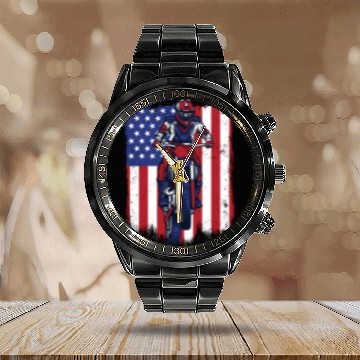Discover Motocross American Flag Motorcycle Racing Riders Calendar Steel Band Watch