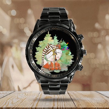 Discover Pilot Fox Sitting On Grass With Tree Forest Calendar Steel Band Watch