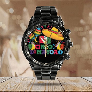 Discover Cinco de Mayo: Mexican Flag Design Calendar Steel Band Watch