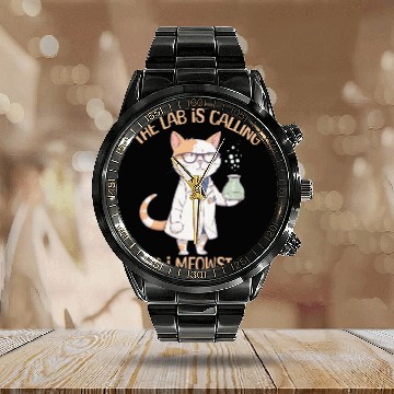 Discover Lab Calling Science Lab Cat Laboratory Chemistry Calendar Steel Band Watch