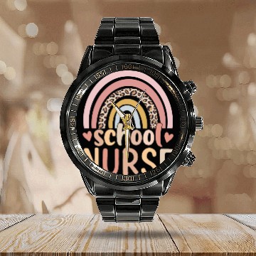 Discover Rainbow Leopard Print School Nurse Back To School Calendar Steel Band Watch