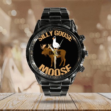 Discover Silly Goose On The Moose Pun Geese Lover Calendar Steel Band Watch