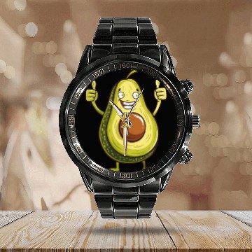 Discover Smiling Avocado Thumbs Up Fun Design Calendar Steel Band Watch
